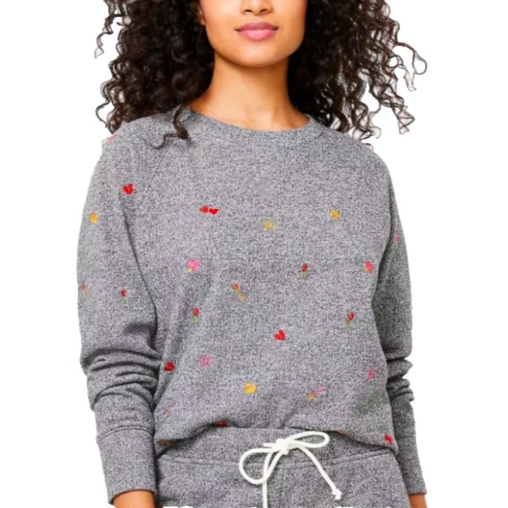 Lou‎ & Gray for Loft Womens Size Small Gray Embroidered Long Sleeve Sweatshirt